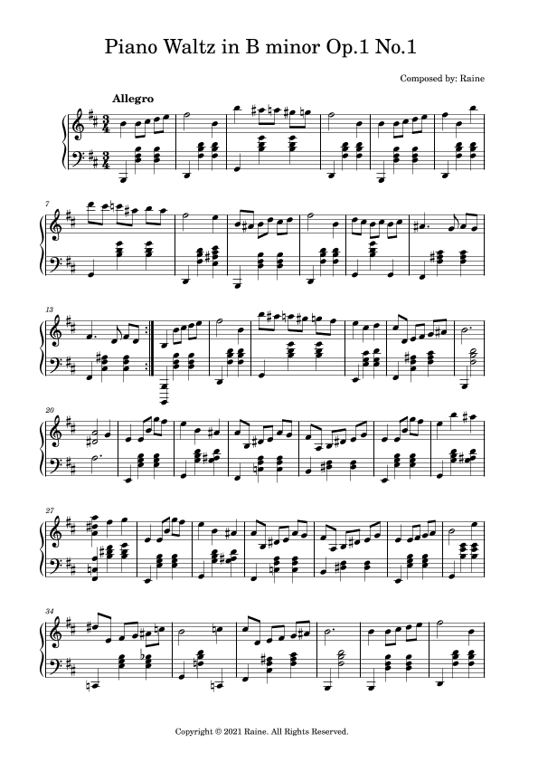 Raine - Waltz in B minor Op.1, No.1