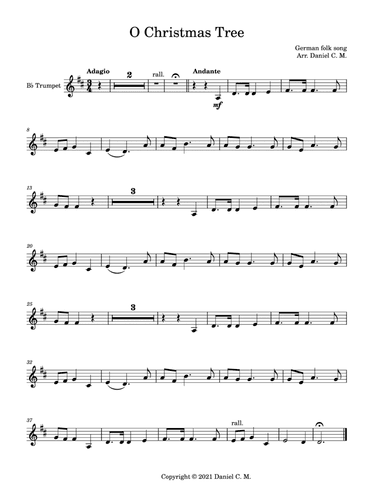 O Christmas Tree for Bb trumpet and piano (easy) (arr. Daniel C. M.)