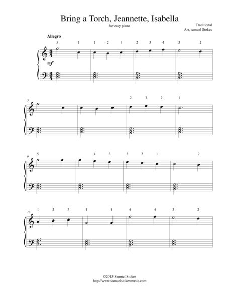 Bring a Torch, Jeannette, Isabella (Un Flambeau) - for easy piano (arr. Samuel Stokes)
