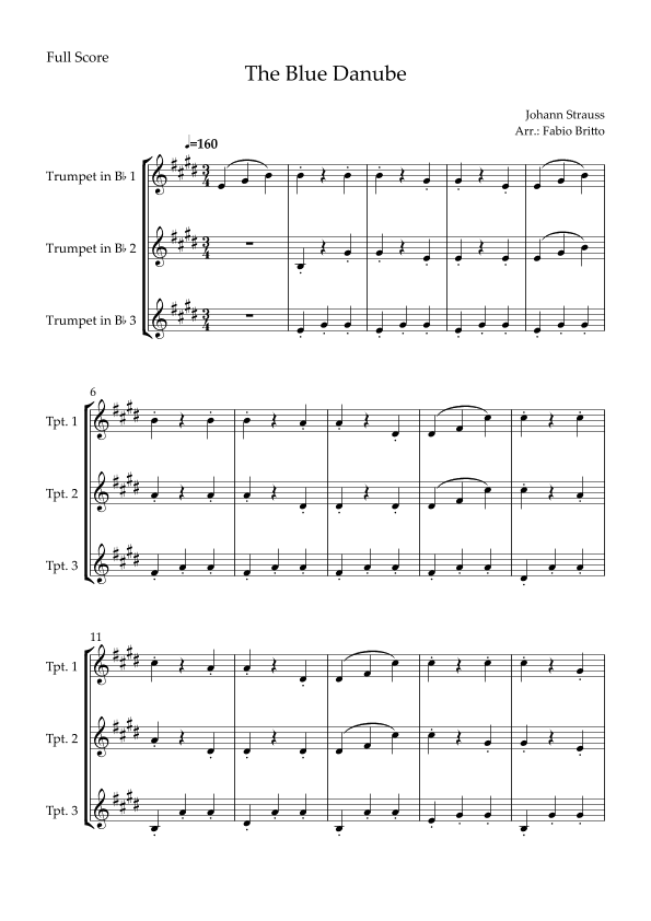 The Blue Danube (Waltz by Johann Strauss) for Trumpet in Bb Trio (arr. Fabio Britto)