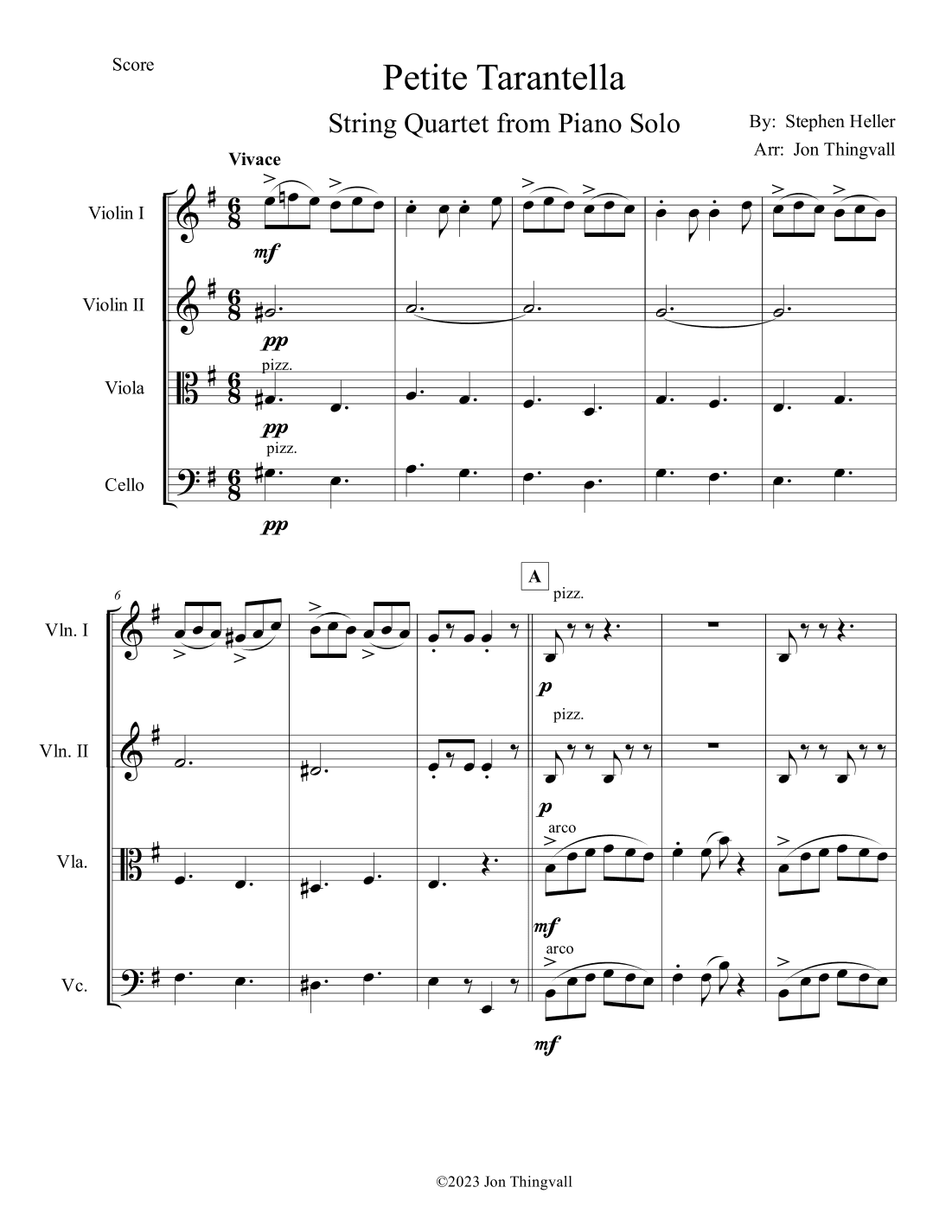 Petite Tarantella for String Quartet (arr. Jon Thingvall)