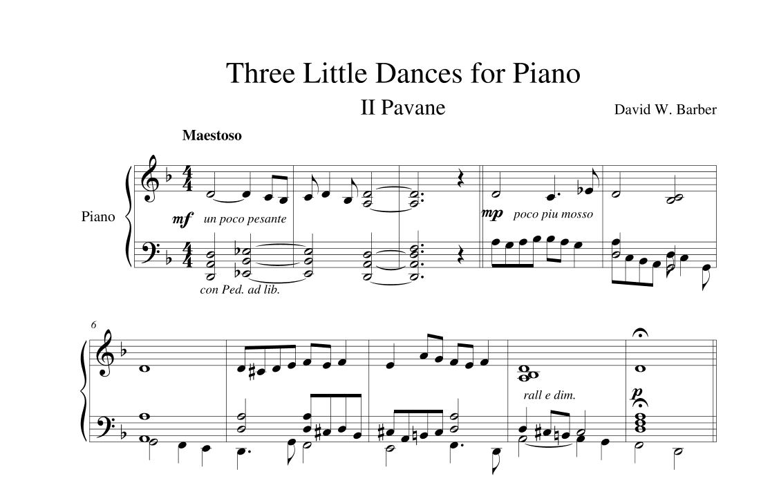 Three Little Dances for Piano #2: Pavane