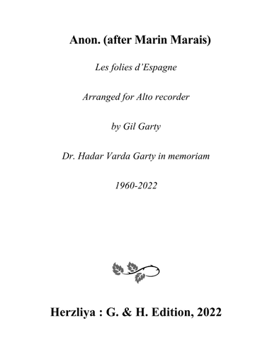 Les folies d'Espagne (arrangement for alto recorder solo) (arr. Gil Garty)