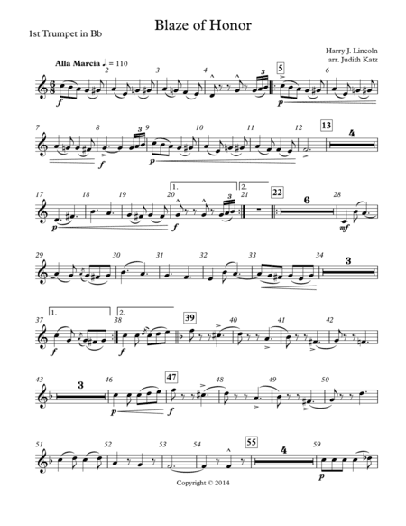 Blaze of Honor - Brass Parts (arr. Judith Katz)