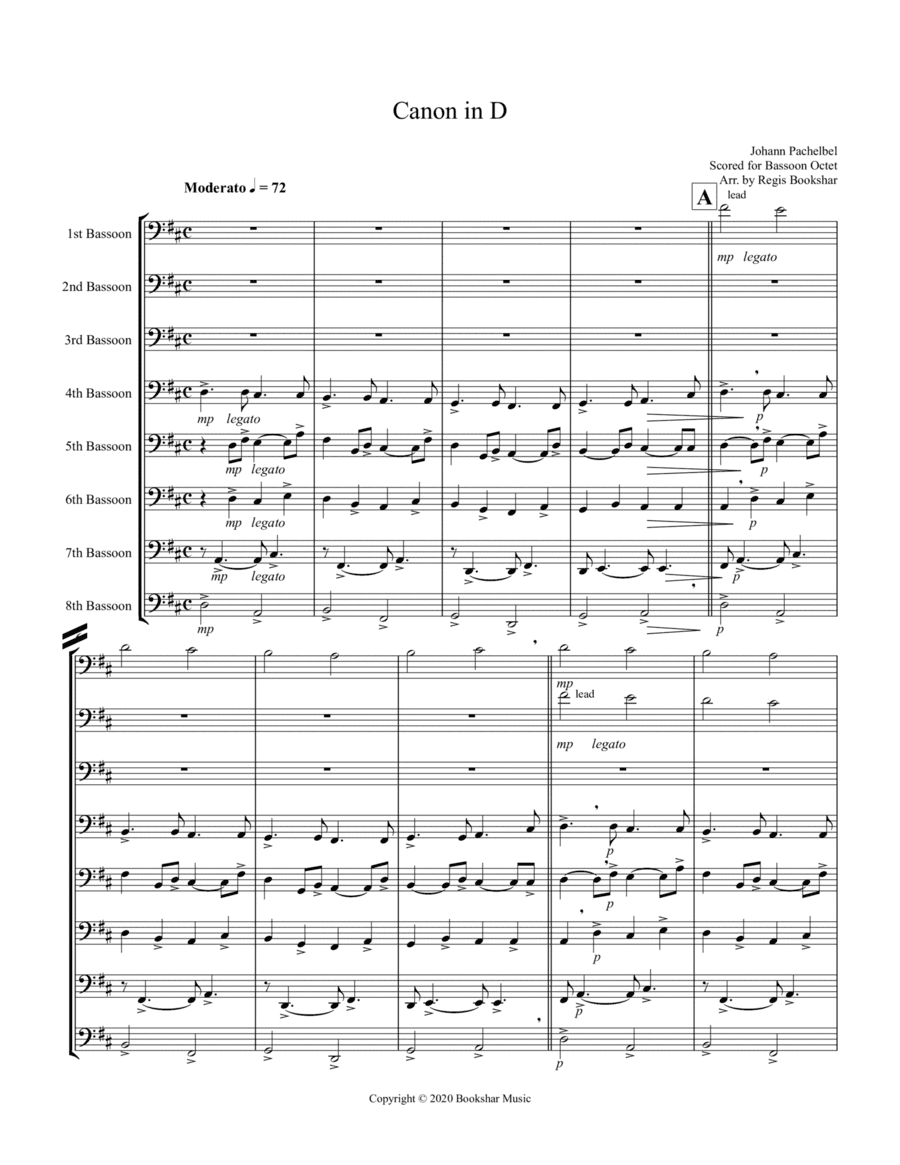 Canon in D (Pachelbel) (D) (Bassoon Octet) (arr. Regis Bookshar)