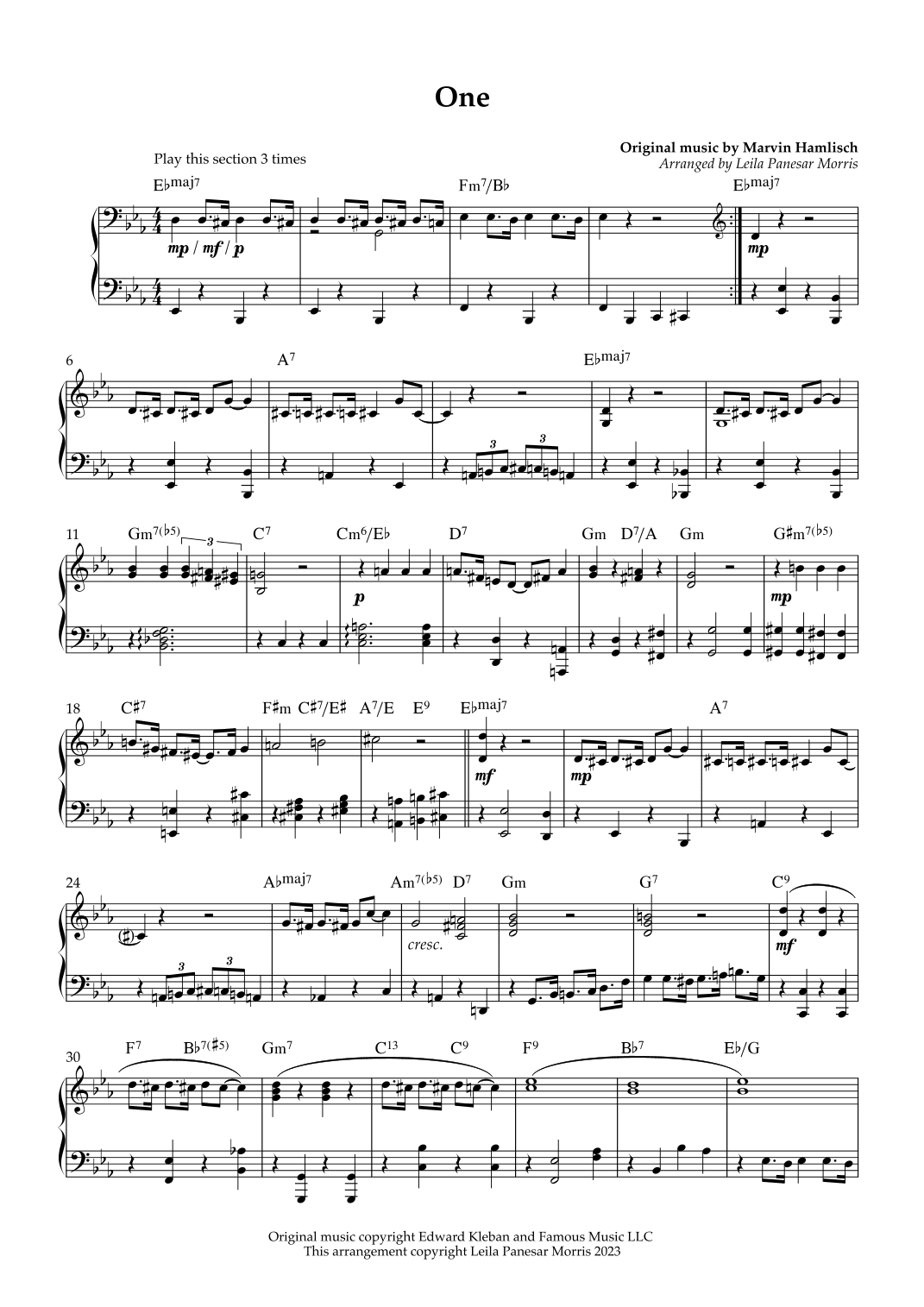 One (arr. Inky Celeste)