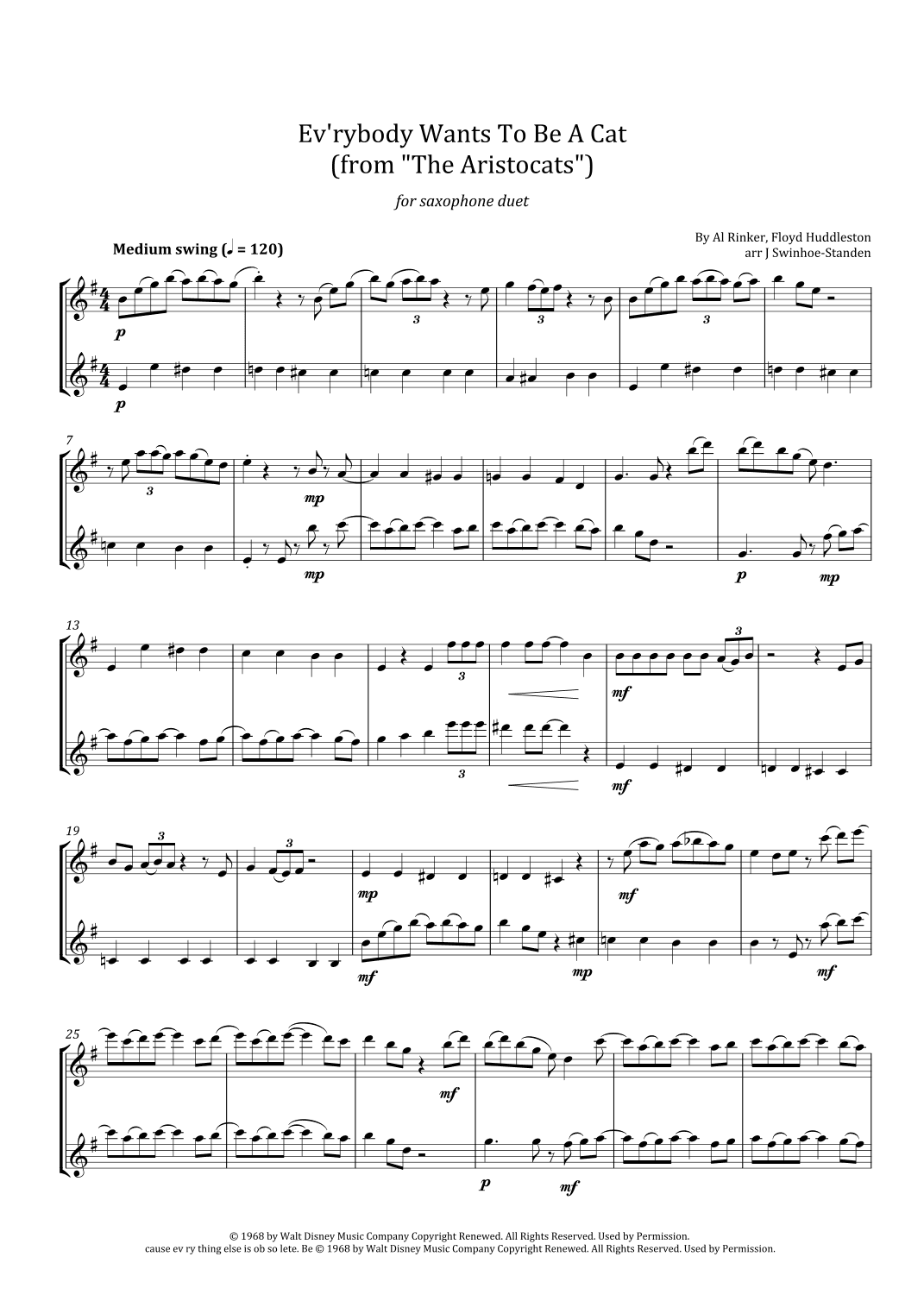 Ev'rybody Wants To Be A Cat (arr. J Swinhoe-Standen)