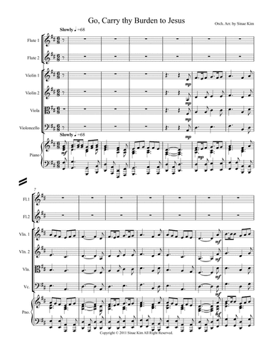 Go, Carry thy Burden to Jesus for Flutes, Strings and Piano (arr. Sinae Kim)