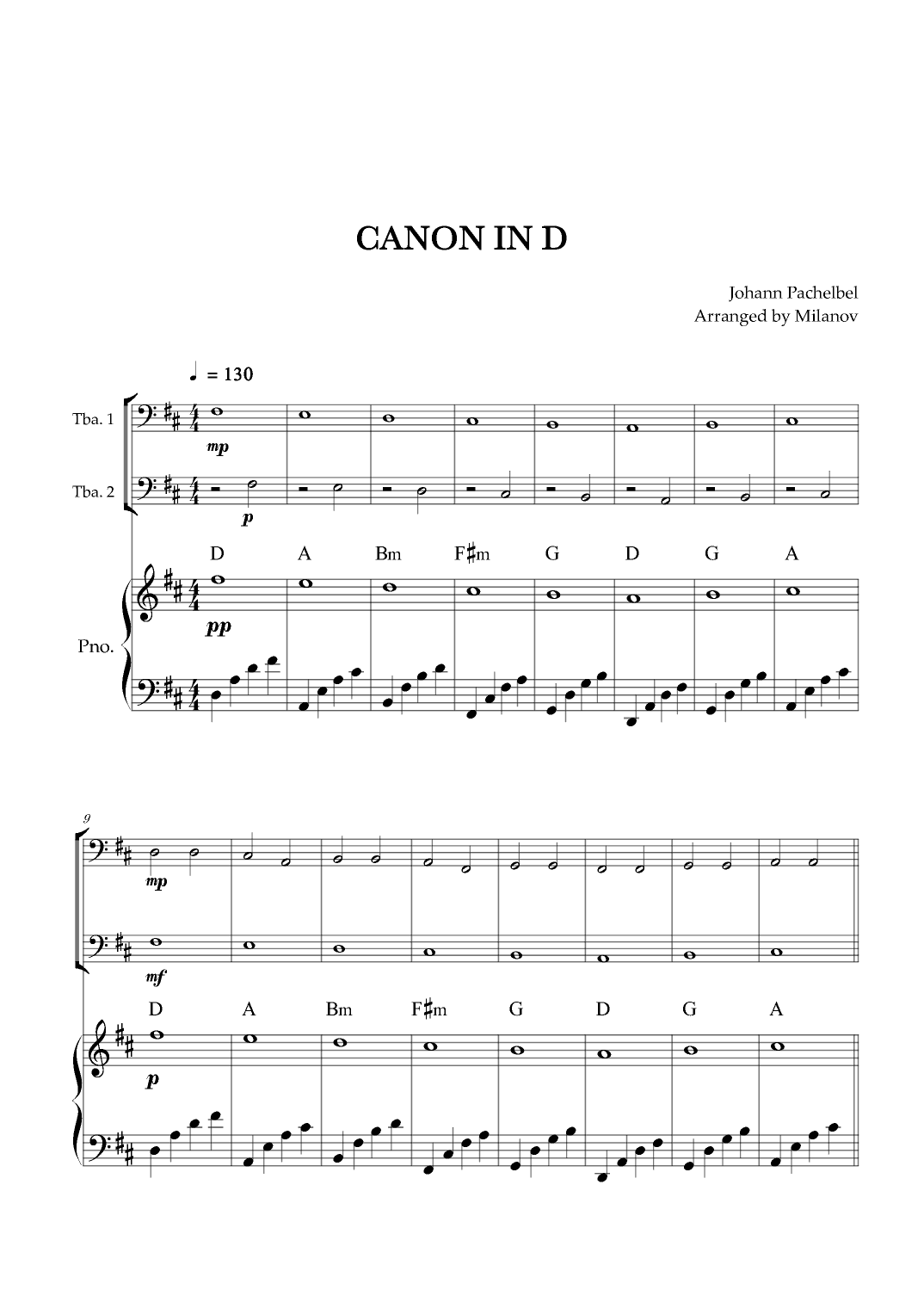 Canon in D | Pachelbel | Tuba Duet | Piano accompaniment (arr. Milanov)