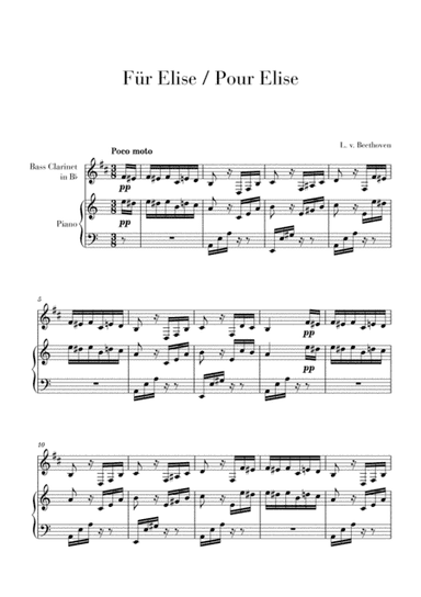 Pour Elise (Für Elise) for Bass Clarinet and Piano (arr. Cadenza Editions)