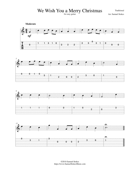 We Wish You a Merry Christmas - for easy guitar with TAB
