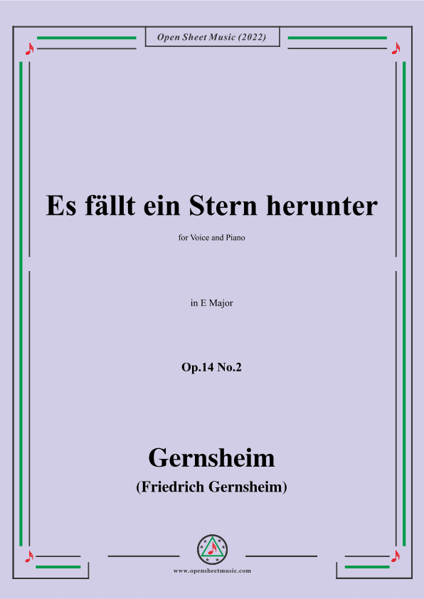 Gernsheim-Es fällt ein Stern herunter,Op.14 No.2,in E Major,for Voice and Piano (arr. OSM Press)