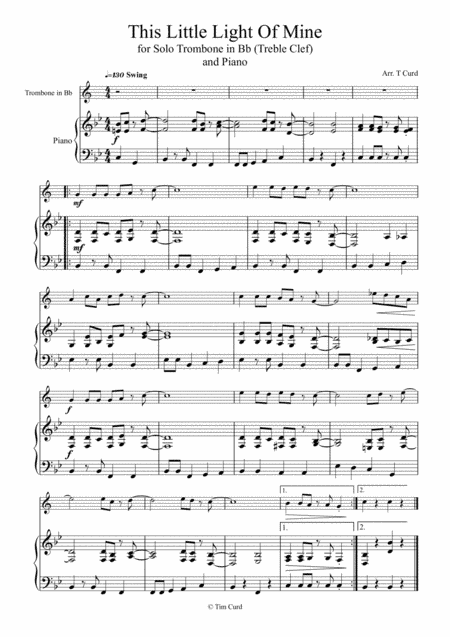 This Little Light of Mine for Trombone in Bb (treble clef) and Piano (arr. Tim Curd)