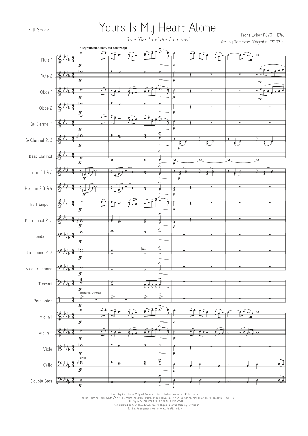 Yours Is My Heart Alone (arr. Tommaso D'Agostini)