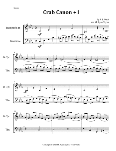 Crab Canon +1 for Brass Trio (Trumpet, Trombone, Tuba) by J.S. Bach & M. Ryan Taylor (arr. Vocal Works)