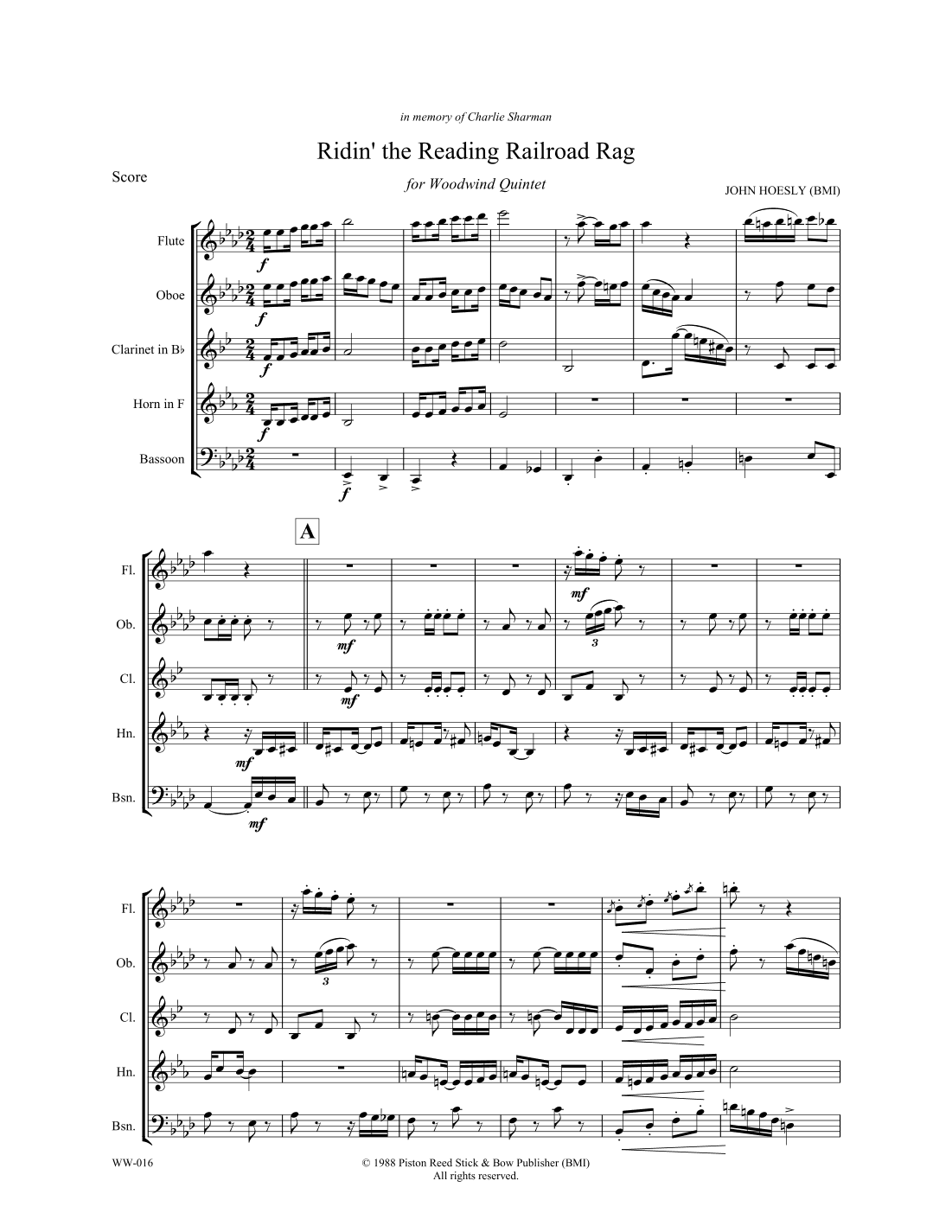 Ridin' The Reading Railroad Rag- brass quintet