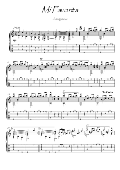 Mi Favorita classical guitar solo (arr. PianoSheetNow)