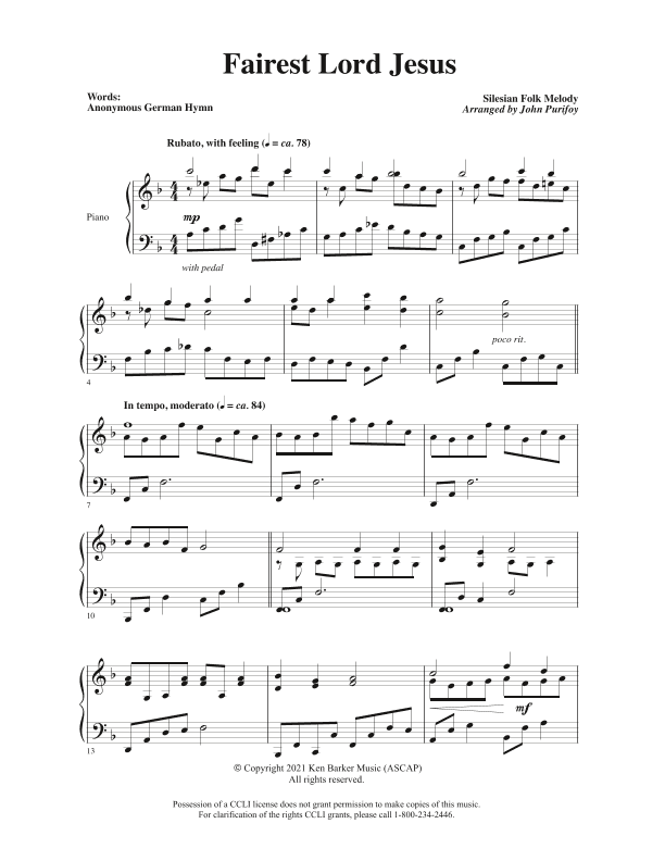 Fairest Lord Jesus (arr. John Purifoy)