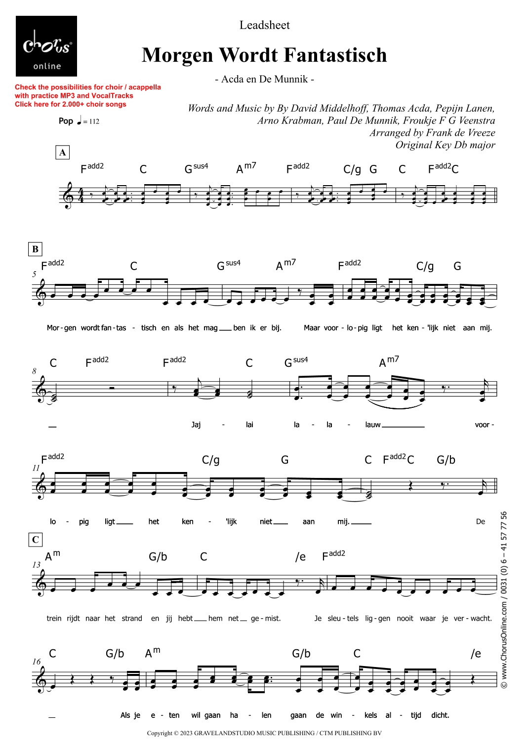 Morgen Wordt Fantastisch (arr. Frank de Vreeze)