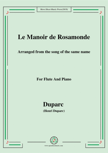 Duparc-Le Manoir de Rosamonde,for Flute and Piano (arr. MSM)