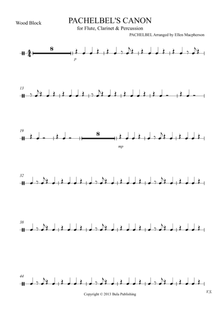 Pachelbel's Cannon - for Flute, Clarinet & Percussion - PERCUSSION 3  - WOOD BLOCK part (arr. Ellen Macpherson)