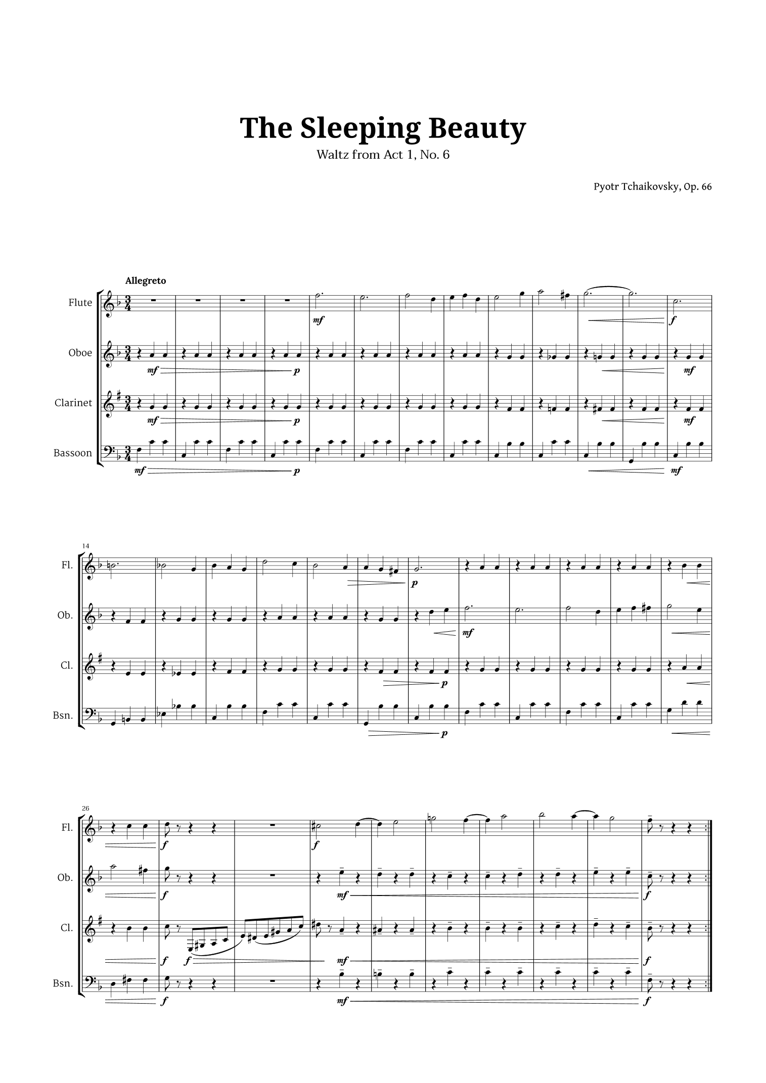 The Sleeping Beauty Waltz for Woodwind Quartet (arr. Langanho)
