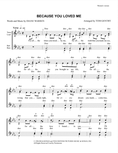 Because You Loved Me (arr. Tom Gentry)