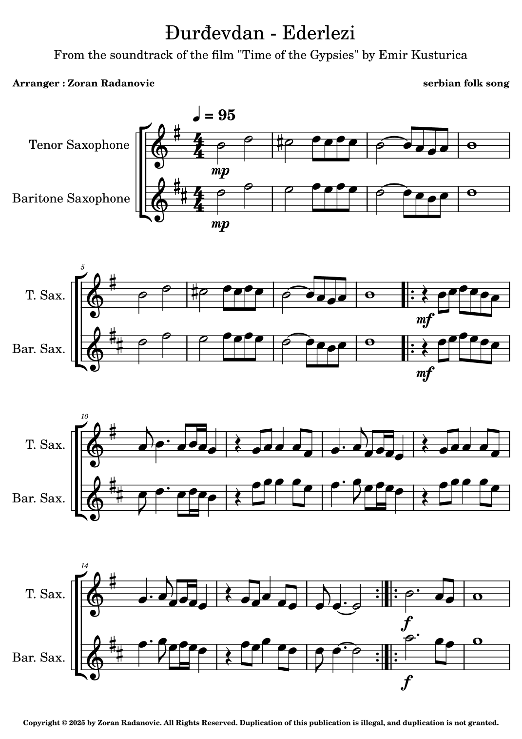 Ðurdevdan - Djurdjevdan - Ederlezi - for sax duet (arr. Zoran Radanovic)