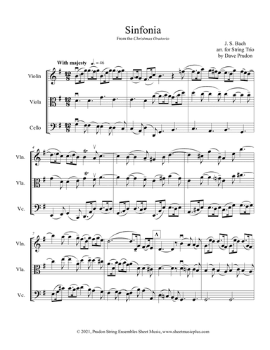 Christmas Oratorio (Sinfonia) for String Trio (arr. Dave Prudon)
