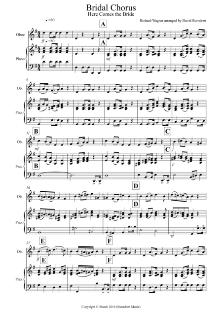 Bridal Chorus "Here Comes The Bride" for Oboe and Piano (arr. David Burndrett)