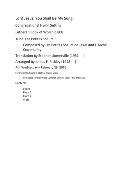 Lord Jesus, You Shall Be My Song, Hymn Setting (arr. James F. Rickley)