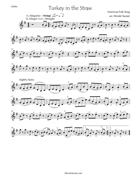 Turkey in the Straw for violin solo (arr. Hitoshi Suzuki)