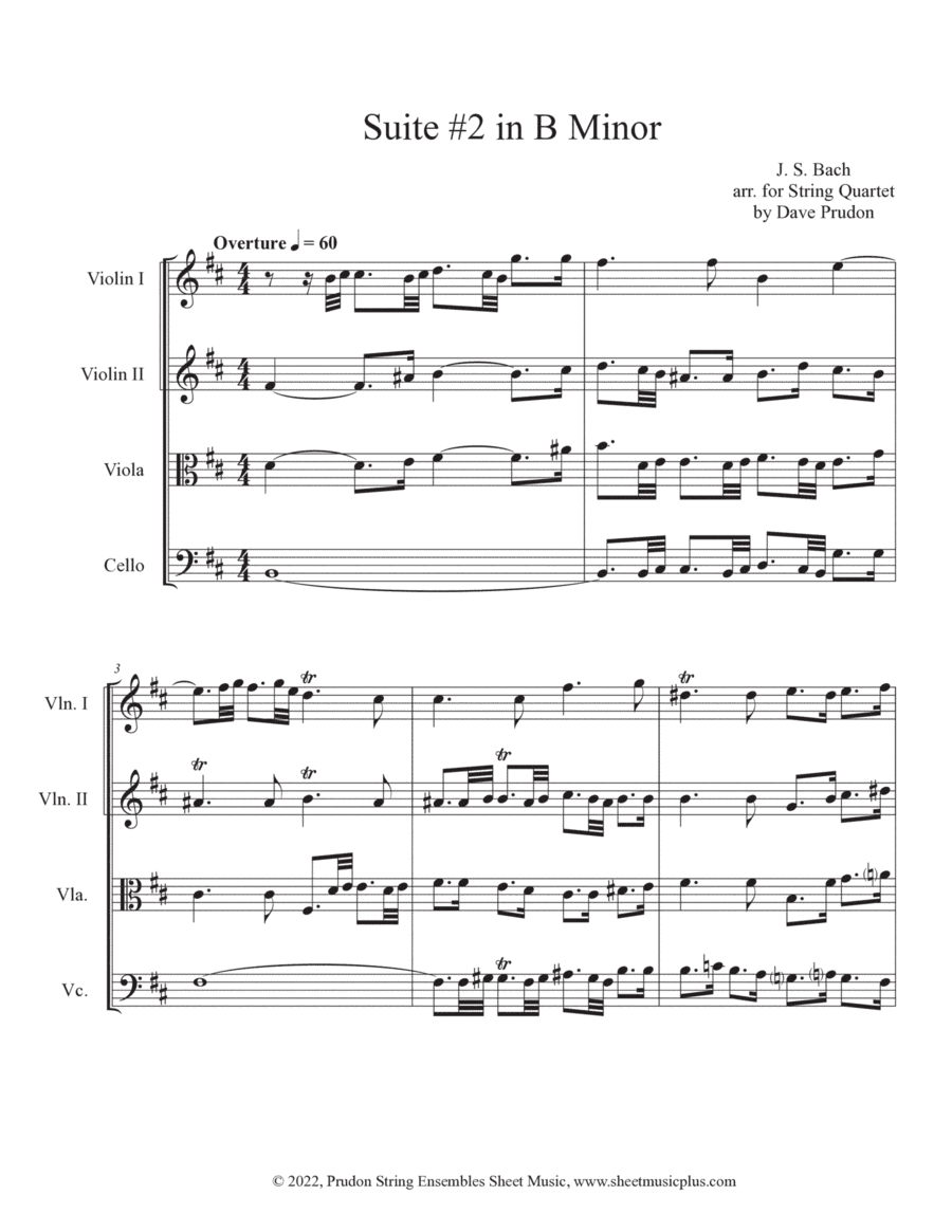 Bach Orchestral Suite #2 in B Minor (Overture) for String Quartet (arr. Dave Prudon)