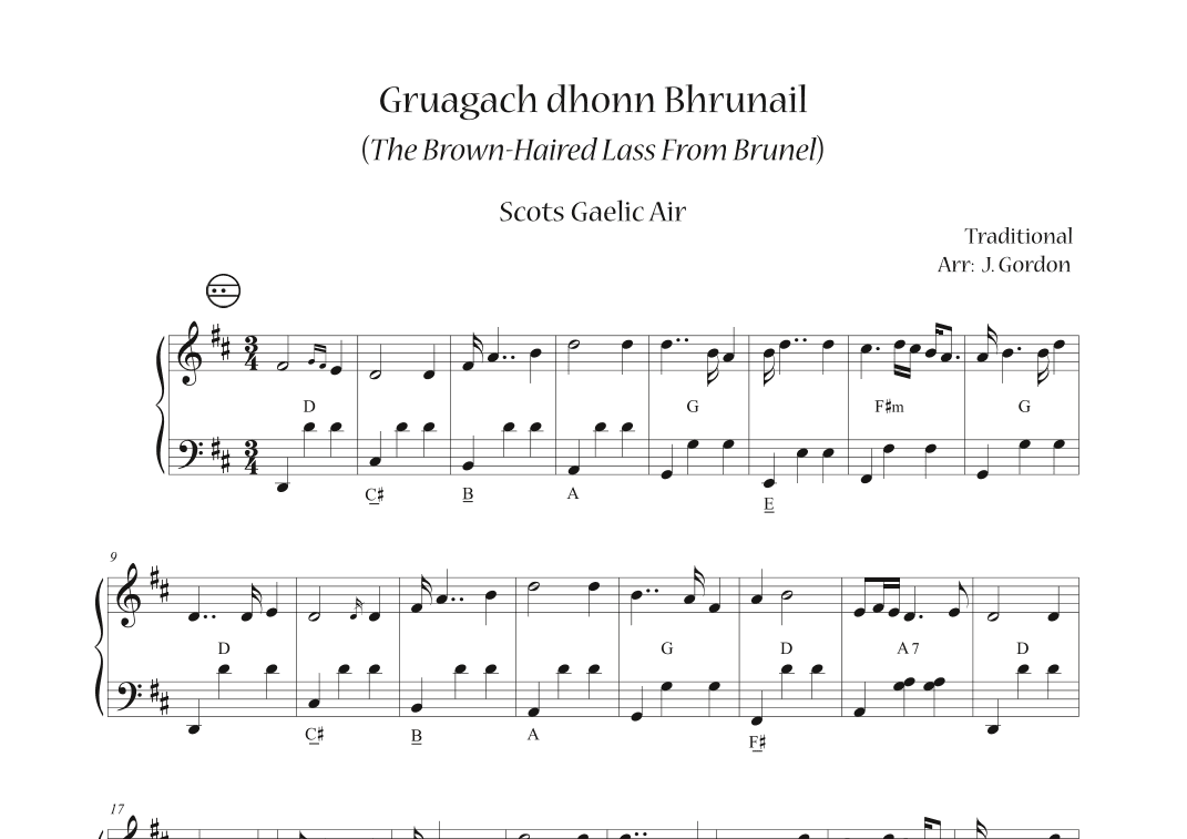 Gruagach Dhonn Bhrunail (The Brown-Haired Lass from Brunel) (arr. Julia Gordon)
