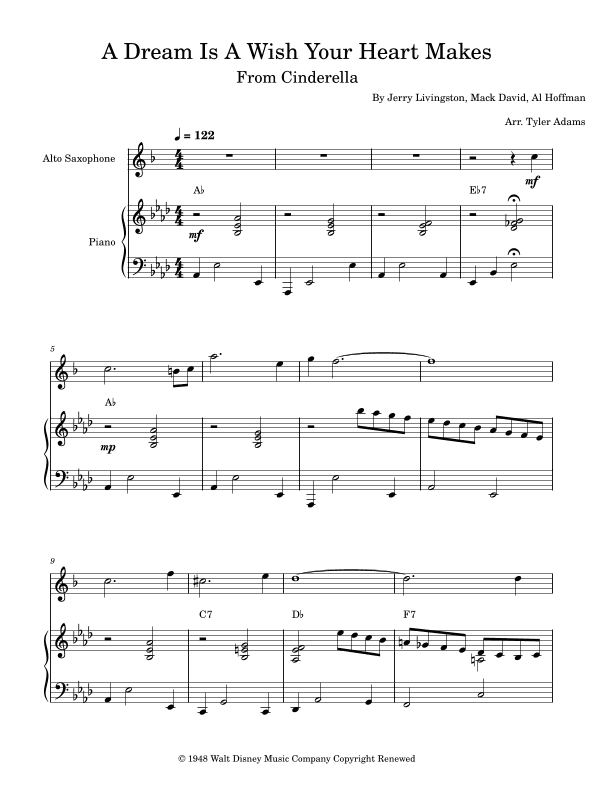 A Dream Is A Wish Your Heart Makes (arr. Tyler Adams)