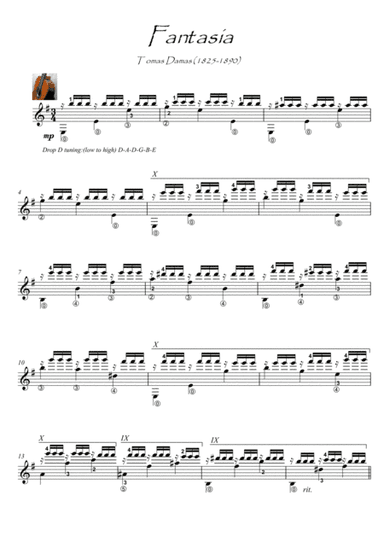 Fantasia advanced classical guitar tremolo (arr. PianoSheetNow)
