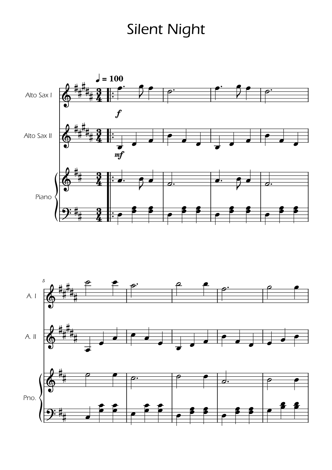 Silent Night - Alto Sax Duet w/ Piano (arr. Ygor Nunes)