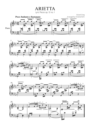 Arietta (Grieg) easy piano version (arr. Amanda Kohn)