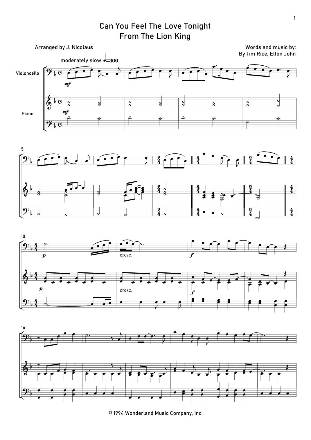Can You Feel The Love Tonight (arr. John Nicolaus)