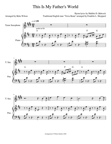This Is My Father's World--tenor sax solo (arr. Beka Wilson)