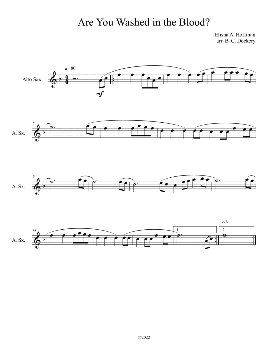 Are You Washed in the Blood? (Alto Sax Solo) (arr. B. C. Dockery)