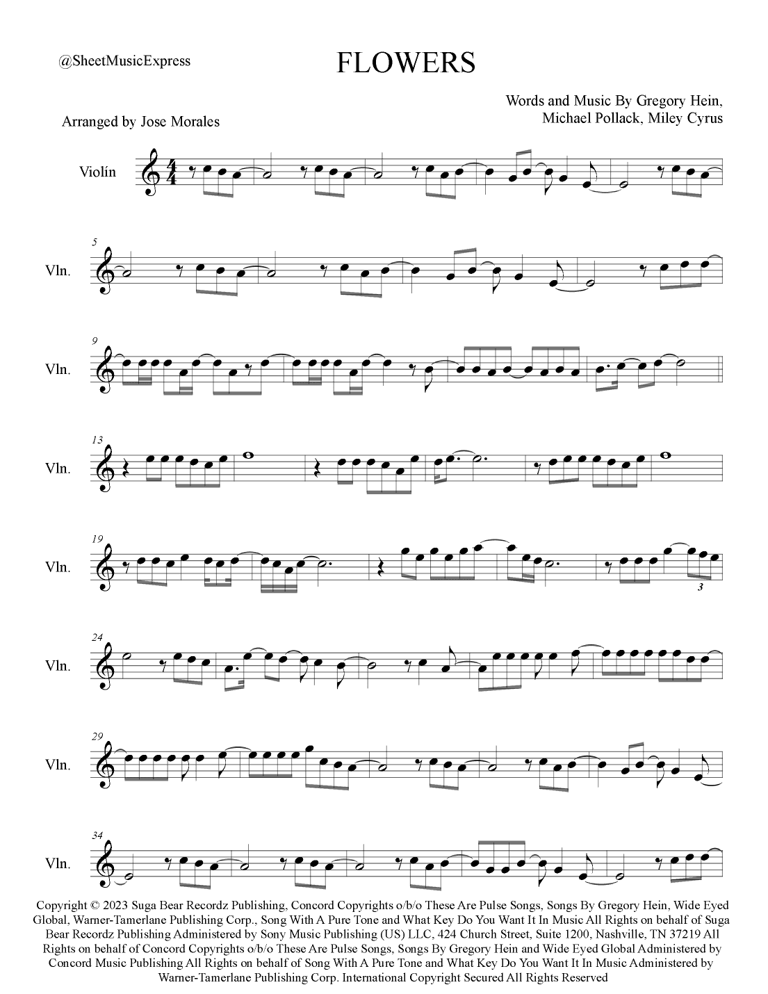 Flowers (arr. Sheet Music Express)