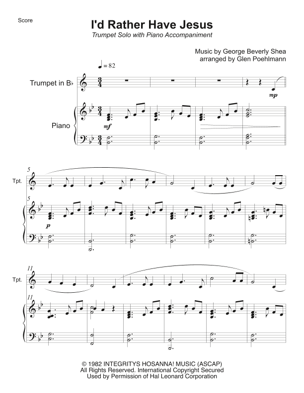 I'd Rather Have Jesus (arr. Glen Poehlmann)