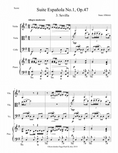 Isaac Albeniz - "Sevilla" arr. for piano quartet (score and parts) (arr. Julia Samarska)