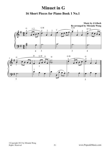 Minuet in G by J.S.Bach - (Most Famous) (arr. Miranda Wong)