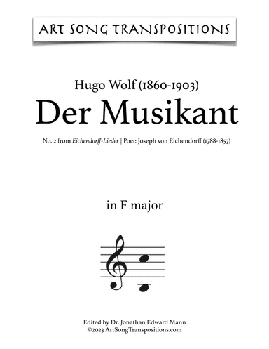 WOLF: Der Musikant (transposed to F major) (arr. ArtSongTranspositions.com)