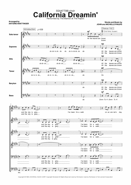 California Dreamin' (arr. Antoine Krattinger)