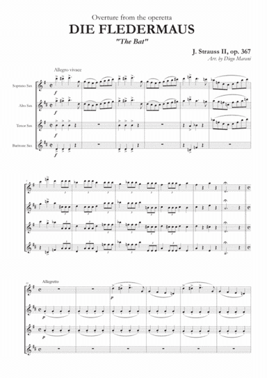 Overture from "The Bat" for Saxophone Quartet (arr. Diego Marani)