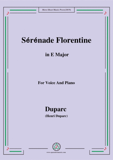 Duparc-Sérénade Florentine in E Major,for Violin and Piano (arr. MSM)