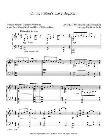 Of the Father's Love Begotten - Piano solo (arr. Brian Buda)